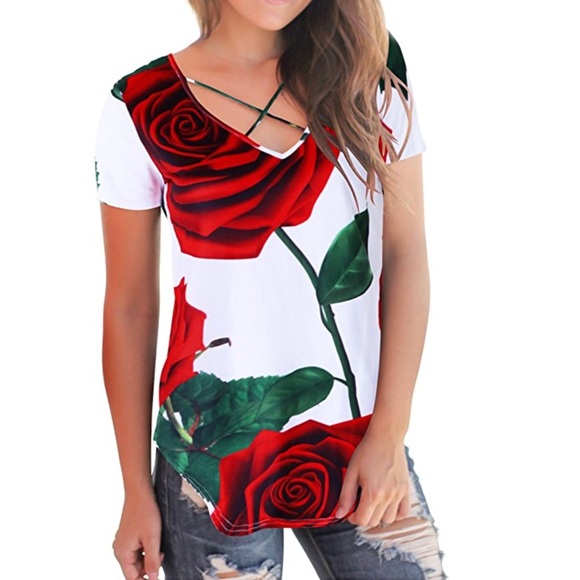Beautiful women t shirt short sleeve floral print - Picture 2 of 5